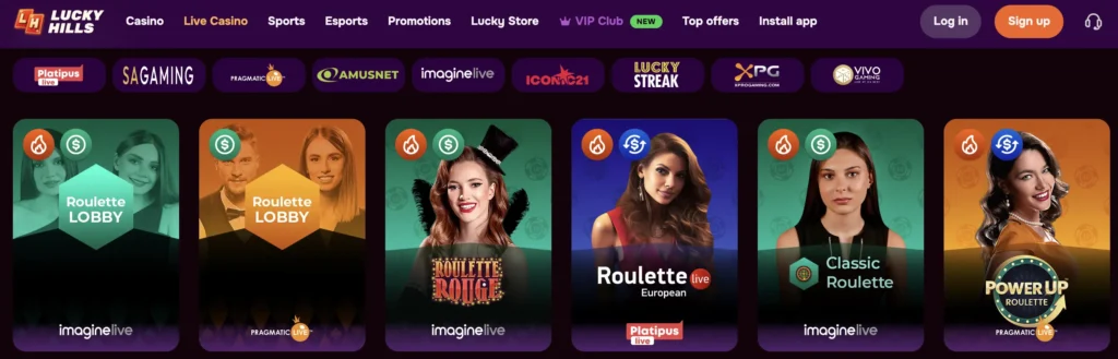 Table games from Pragmatic Play, Lucky Streak, Amusnet and pthers