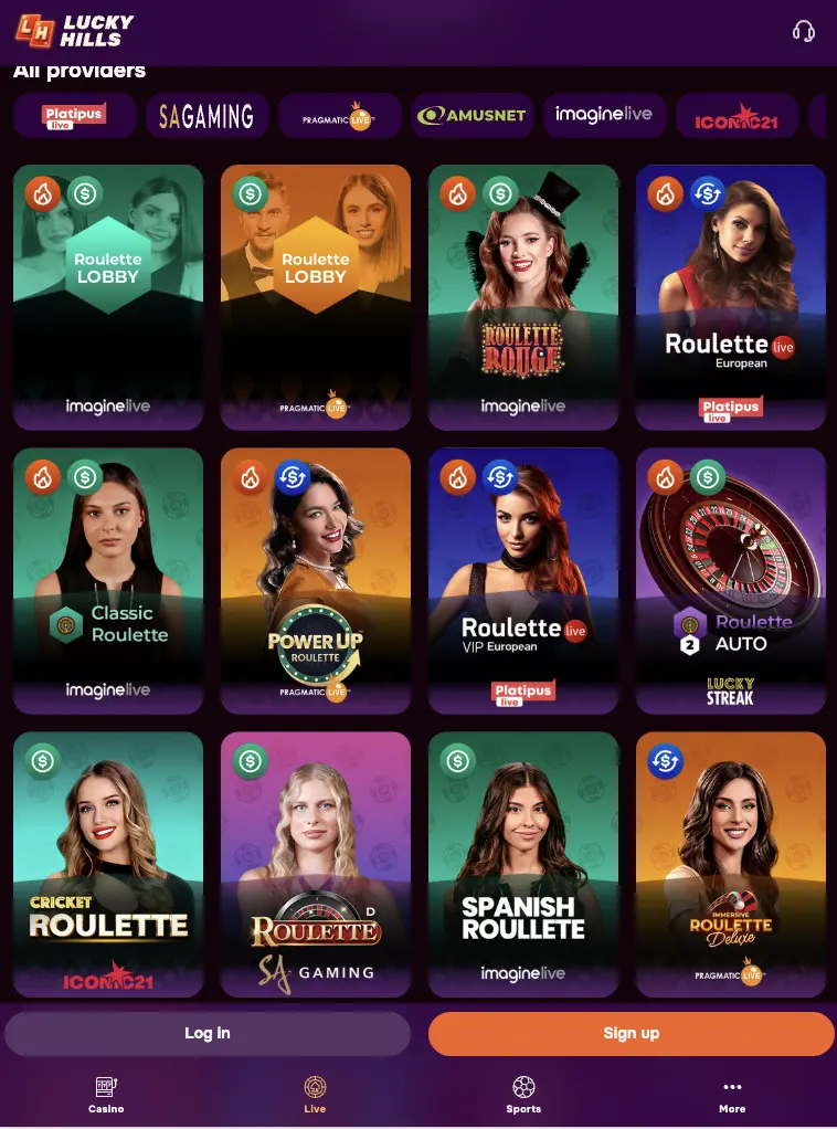 Games with live dealers at Casino LuckyHills